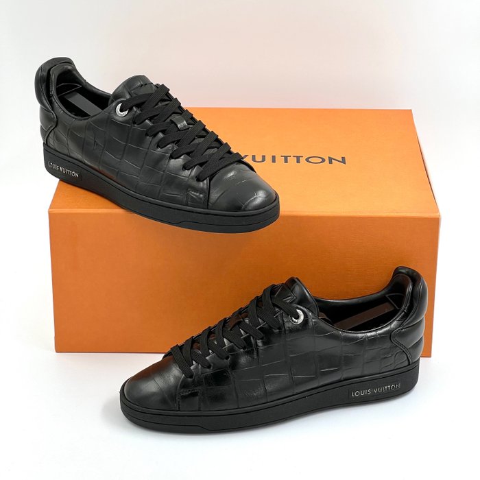 Louis Vuitton Black Croc Embossed Leather Frontrow Sneakers Size