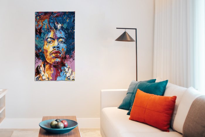 1,20 x 0,70 METROS!!! Jimi Hendrix - Precioso retrato sobre tela de tapiz gobelino - Tapiz - 0.7 m