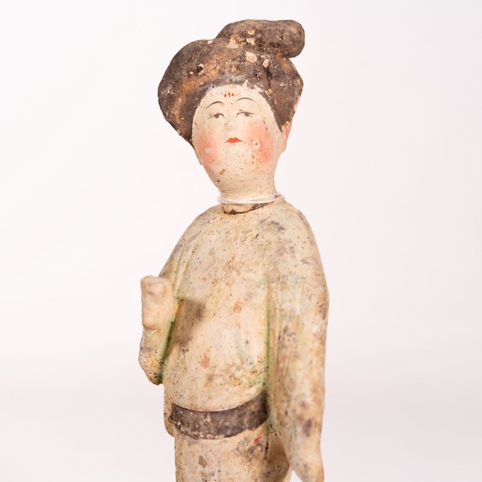 中国古代，唐代陶土女像，22厘米，带TL 数字