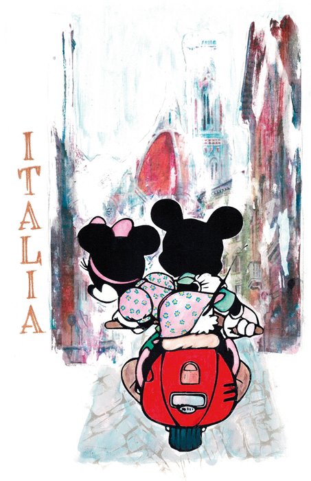 MEB Dessin - Mickey & Minnie Mouse - Roman Holiday - Fine Art Giclée - 50 x 35 cm - Hand Made Paper