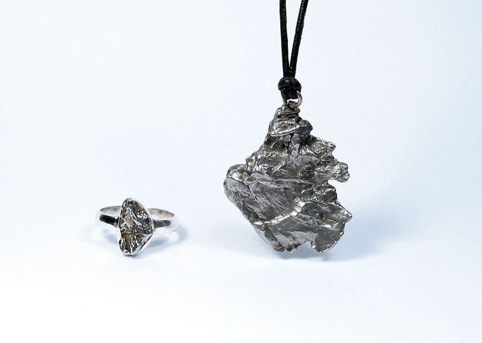 Campo del Cielo meteorite Anello di meteorite di ferro + ciondolo SET - 17.36 g - (2)