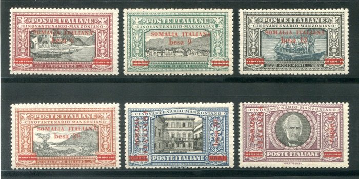 Frankrike - kolonier (allmänna frågor) 1924 - Manzoni komplett serie 6 nya värden - Sassone Somalia 55/60