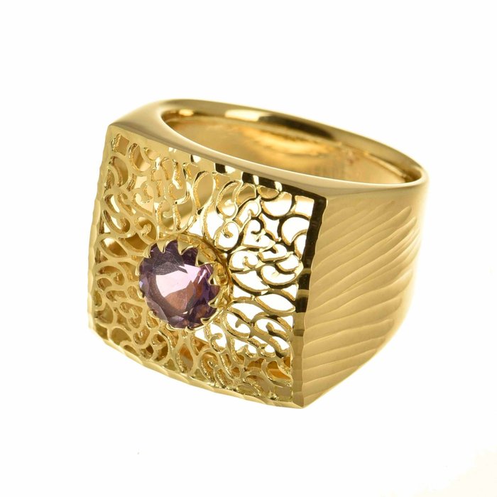 戒指 - 14 克拉 黃金 紫水晶 