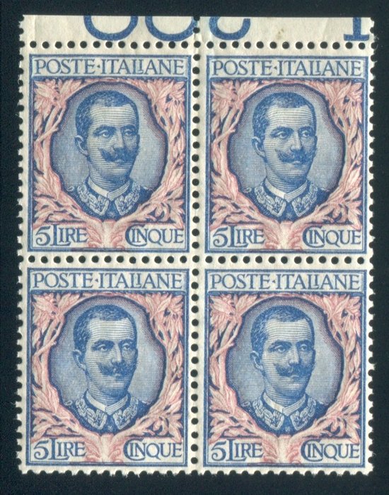 Italien Kongerige 1901 - 5 lire blomsterkvad centreret på kanten - Sassone 78