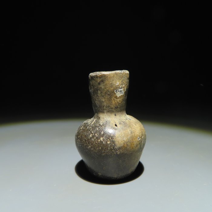 Ókori római Üveg Ép lombik – könnycsepp. 1.-3. század Kr. u. 3,4 cm H. Kivételes kék-zöld és ezüst