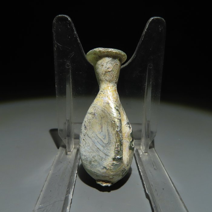 Ancient Roman Glass Intact Flask - Lacrimal. 4,6 cm H. Exceptional iridescence