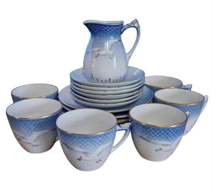Bing & Grøndahl - Kaffesæt til 6 (19) - "Blue Seagull" - Porcelæn