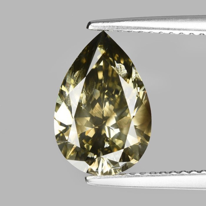 Diamant - 3.16 ct - Birne - (Fancy Yellowish Greenish Brownish Gray) - I1
