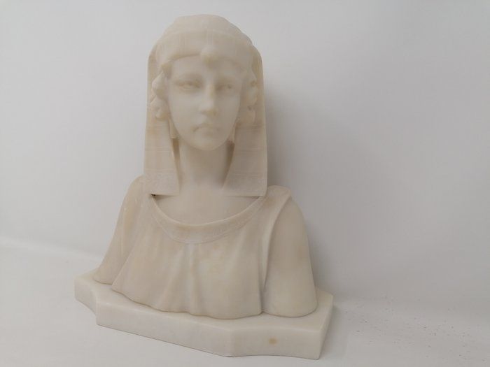 A. Michelot (XIX) - Scultura, Busto di fanciulla con nemes - Alabastro - Quello. 1900