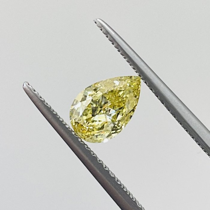 1 pcs 钻石 - 1.01 ct - 梨形, 美国宝石研究院 - 中彩黄 - I1 内含一级