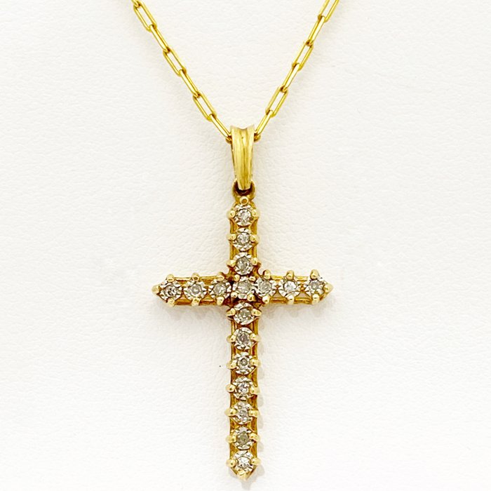 18 kt Gelbgold, Weißgold - Halskette mit Anhänger - 0.09 ct Diamant