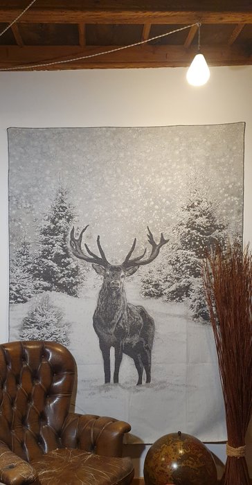 Seltener Alpaka-Wandteppich mit Hirsch im Schnee – 185 x 140 cm – fertig zum Aufhängen!! - Stoff  - 185 cm - 140 cm