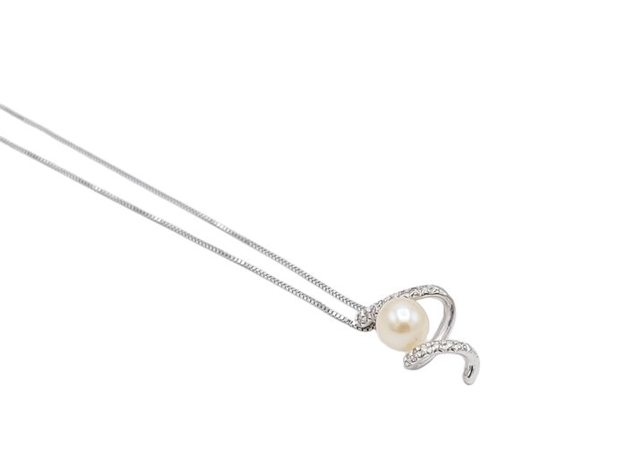 Comete - Halskette mit Anhänger - 18 kt Weißgold Perle - Diamant