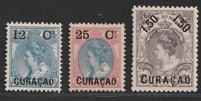 Curacao 1901/1902 - Queen Wilhelmina overprints - NVPH 26/28