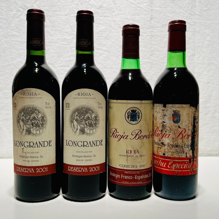 2001 Longrande Reserva x2 &Rioja Bordon reserva especial 1970 x1 , reserva 1983 x1 - Rioja Reserva - 4 Bottiglie (0,75 L)