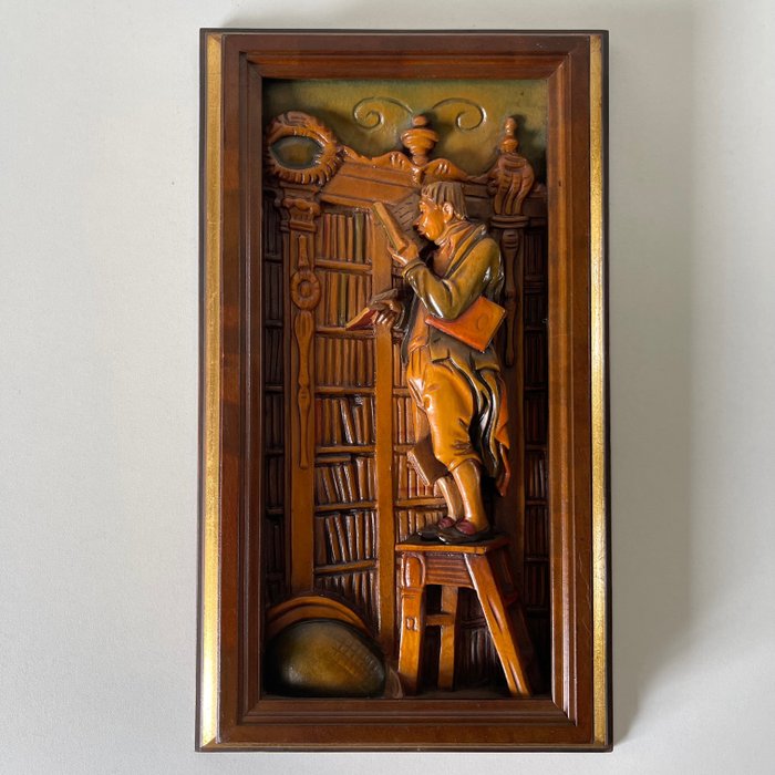 ANRI Italy - Scultura in legno 3D - Carl Spitzweg 'Der Bücherwurm' - Legno