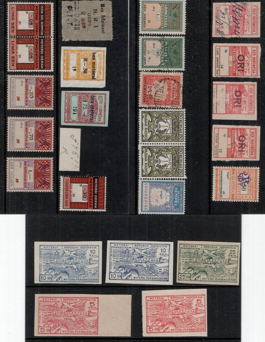 Giappone - occupazione delle indie orientali olandesi - Japanese Occupation and Interim - 25 tax stamps on 3 cards