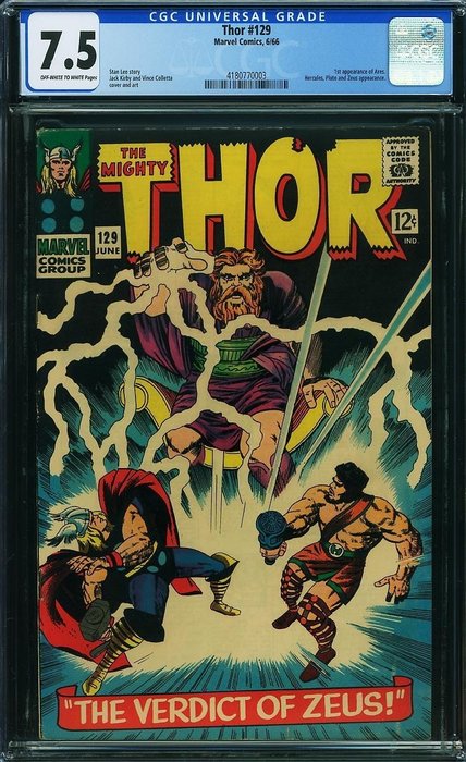 Thor #129 - CGC 7.5 1º St Appearance of Ares Stan Lee/ Jack kirby - Prima edizione - (1966)