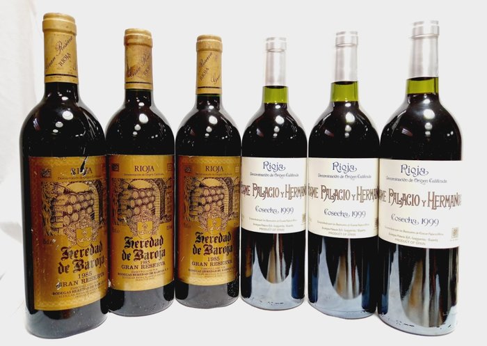 1985 Bodegas Heredad de Baroja, Gran Reserva x3 & 1999 Bodegas Palacio, Cosme Palacio y Hermanos x3 - Rioja Crianza - 6 Bottiglie (0,75 L)