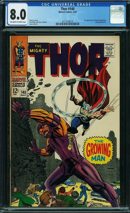 Thor #140 - CGC 8.0 1º St Appearance of Growing Man Stan Lee - Prima edizione - (1967)