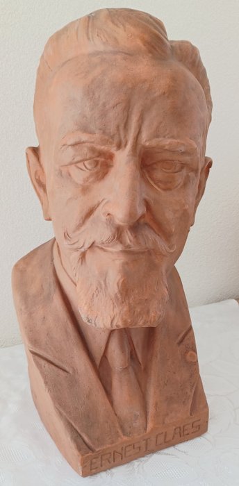 Hildebert Derre - Busto dello scrittore belga Ernest Claes, firmato 1954 - Terracotta