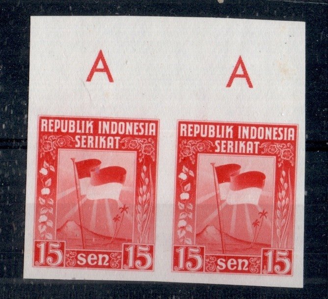 Indonesia 1950 - Flag 21 x 26 1/2 mm, imperforate proof with top sheet edge A - Zonnebloem 39A