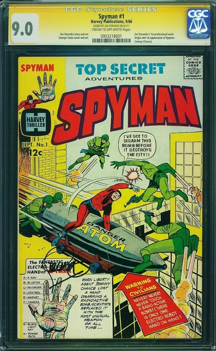 Spyman #1 - CGC 9.0 Signed by Jim Steranko 1º trabajo Profesional en Comic Origin and 1º st Spyman unico mundo - Prima edizione (1966)