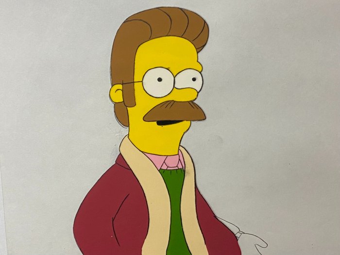 The Simpsons - Original animation cel and drawing of Ned Flanders (1990's)