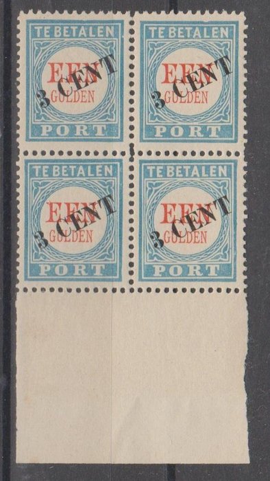 Paesi Bassi 1910 - Postage stamps of 1 guilder in block of 4 with overprint in black - NVPH P27 type III