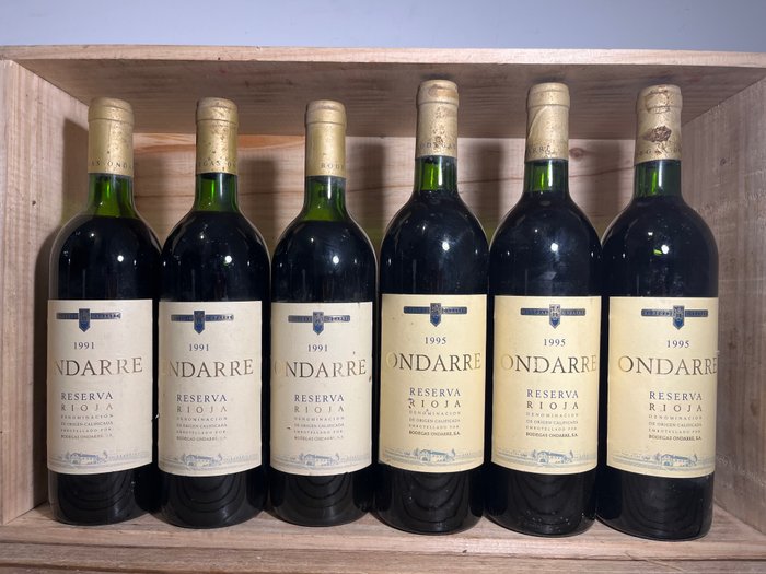 1991 (x3) & 1995 (x3) Bodegas Ondarre - Rioja Reserva - 6 Bottiglie (0,75 L)