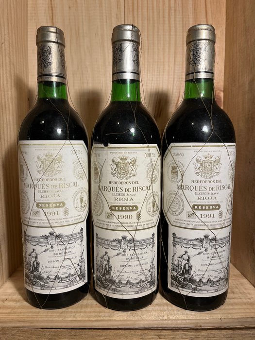 1990 & 1991 (x2) Marqués de Riscal - Rioja Reserva - 3 Bottiglie (0,75 L)