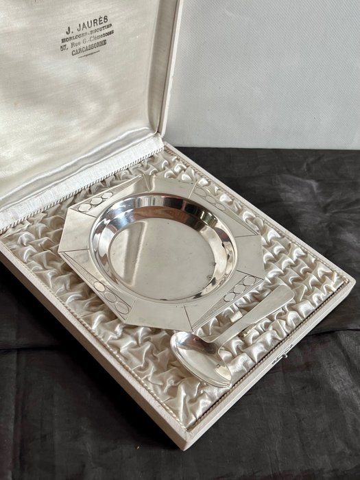 Christening cup (2) - Plate with Spoon - Art Déco- Silverplated - Silver-plated