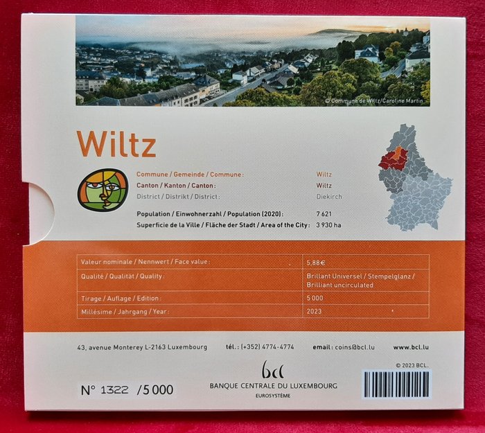 Luxemburg. 5,88 euro DUO Jaarset BU 2023 Wiltz inclusief Grondwet en Olympische comite FOTO kwaliteit zeer zeldzaam