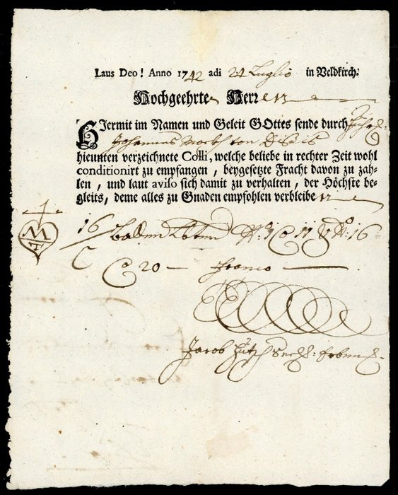 Liechtenstein - 1742 – printed carter letter from Feldkirch to Chur