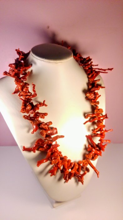 Collana in corallo rosso - Corallium rubrum - 55×4×3 cm