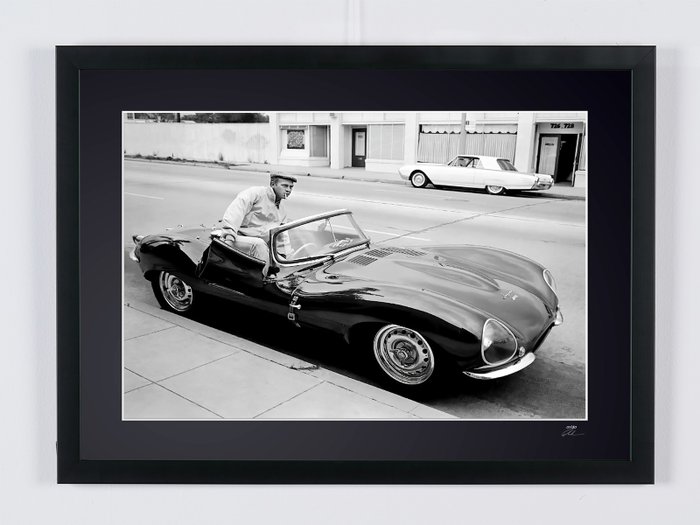 Steve McQueen With His Jaguar XKSS - Fine Art Photography - Luxury Wooden Framed 70X50 cm - Limited Edition Nr 03 of 30 - Serial ID 30246 - Original Certificate (COA), Hologram Logo Editor and QR Code