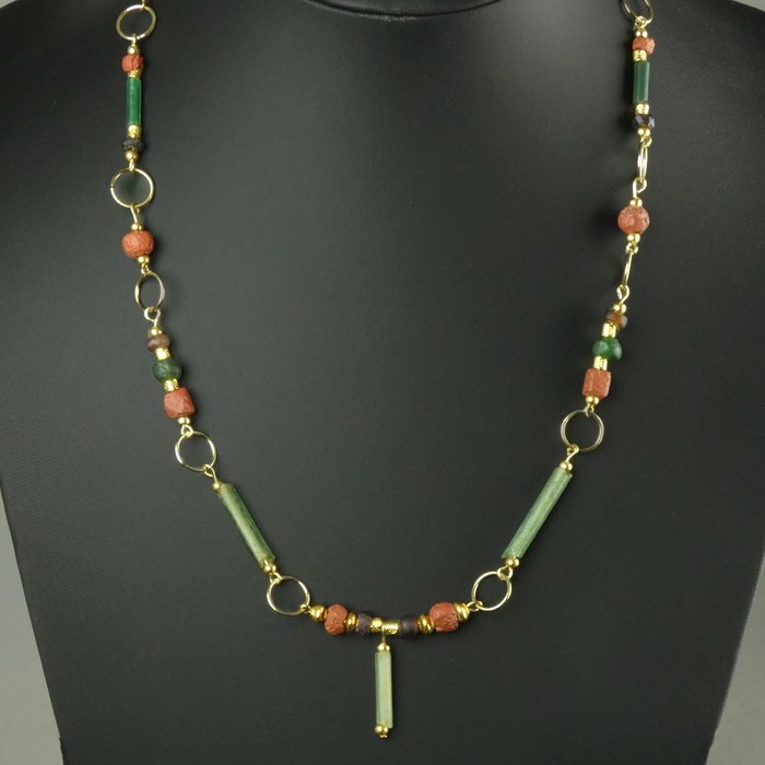 Oud-Romeins Glas Ketting, armband en oorbellen met Romeinse glaskralen