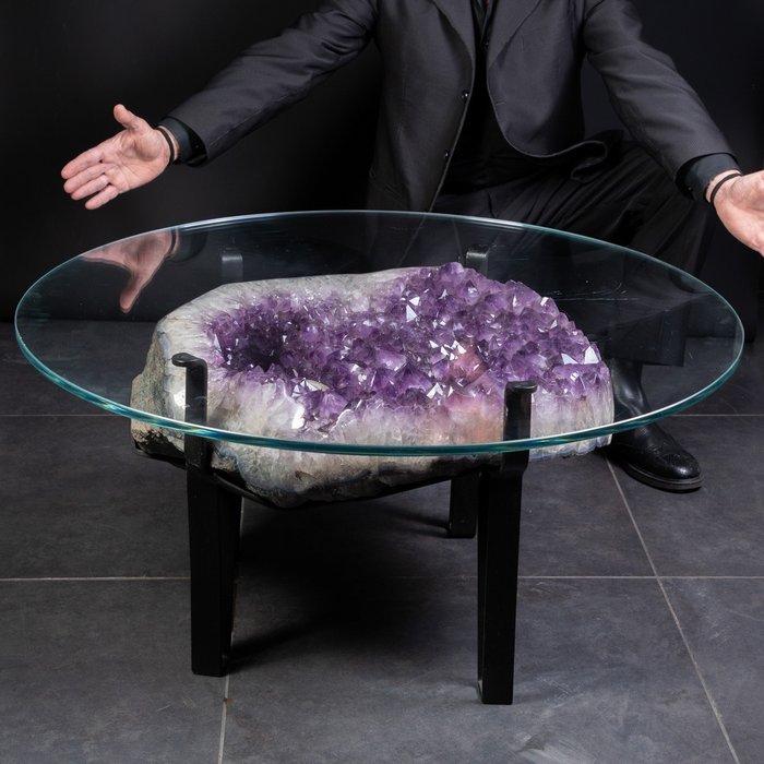 首选紫水晶晶洞 - 紫水晶 Drusa 咖啡桌 - 高度: 58 cm - 宽度: 53 cm- 77 g