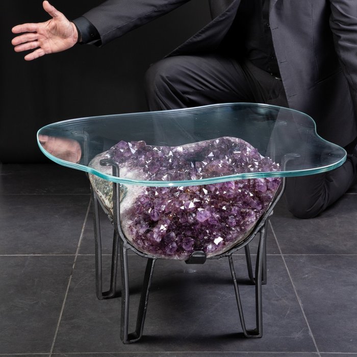 大型紫水晶晶洞 - 獨家紫水晶咖啡桌 - Drusa - 高度: 57 cm - 闊度: 50 cm- 65.54 kg