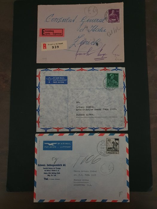 Svizzera 1890/1950 - Partie Postkarten und Belgen viele Ausland destination dabei Hongkong oder Südamerika geflogen