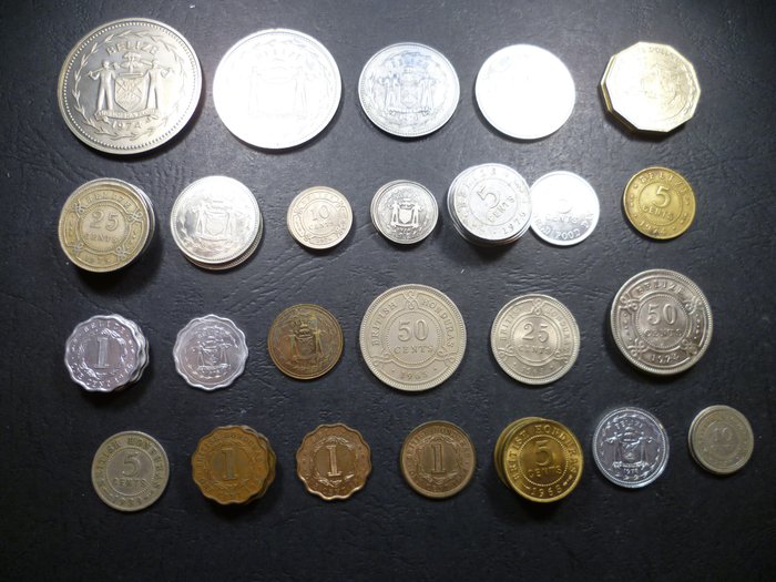 World, British Honduras, Belize. British rulers. Regnanti britannici. Various denominations 1939-2002 (52 coins with 1 silver)