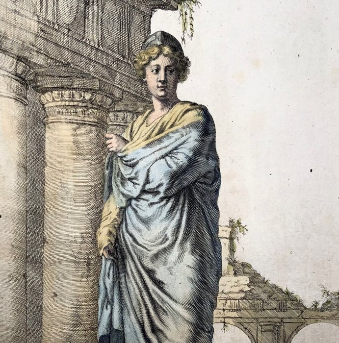 Joachim I Von Sandrart (1606-1688) - R. Collin sc. Full portrait, statue of a Sabine Woman, mythology, strength, independence