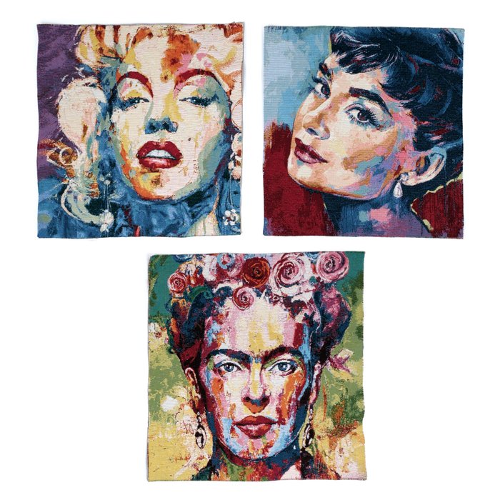 45x45cm!!! 3 tapeçarias fabulosas retratando mitos do passado em padrão abstrato em GOBELIN - Têxtil - 45 cm