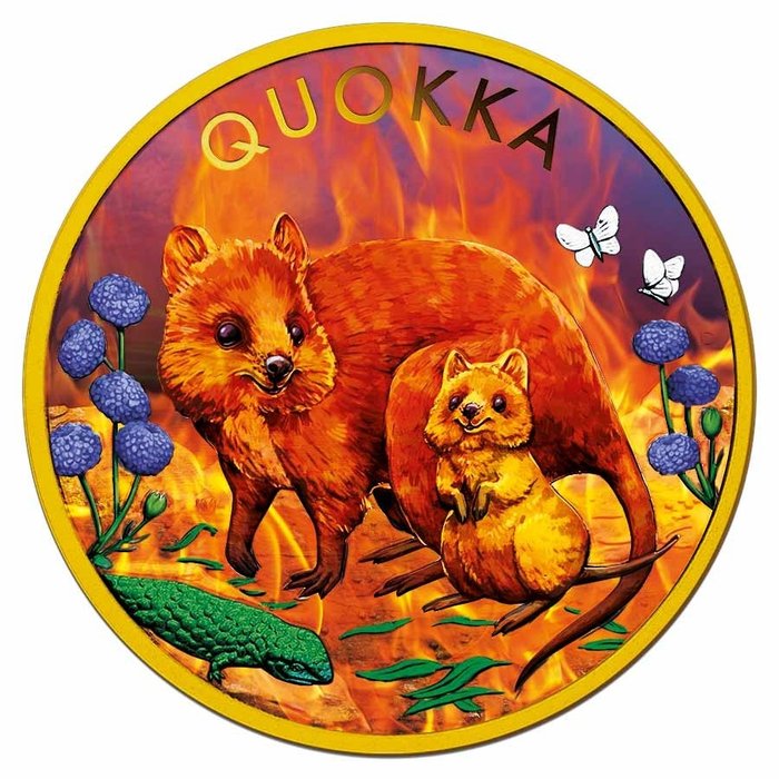 Australia. 1 Dollar 2021 Quokka - Burning - Gold Gilde, 1 Oz (.999)  (Fără preț de rezervă)