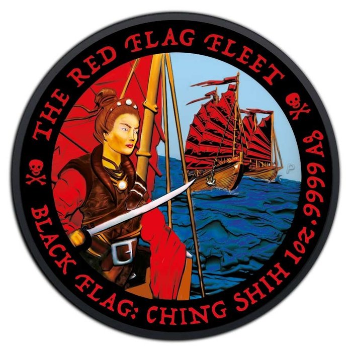 圖瓦盧. 1 Dollar 2021 Black Flag - The Red Flag Fleet - Black Platinum, 1 Oz (.999)  (沒有保留價)