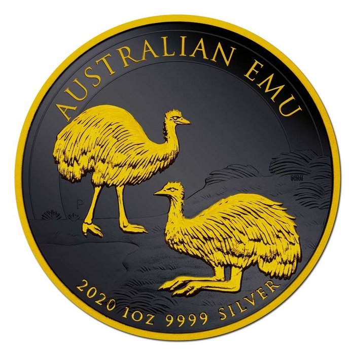 Australien. 1 Dollar 2020 Emu - Black Platinum 24kt, 1 Oz (.999)  (Ohne Mindestpreis)