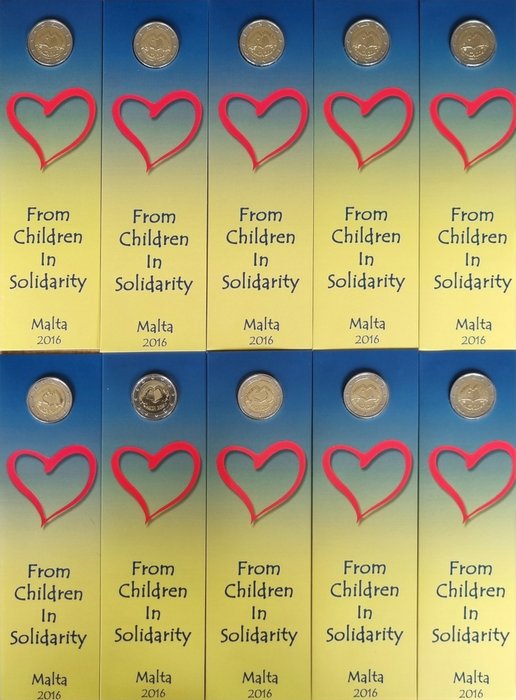 Malta. 2 Euro 2016 "From Children in Solidarity" (10 coincards)  (Fără preț de rezervă)