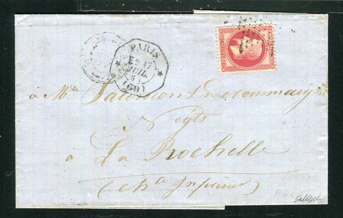 France 1868 - Rare letter from Paris for La Rochelle) with a n° 32 - Exceptional Clearance Stamp E2