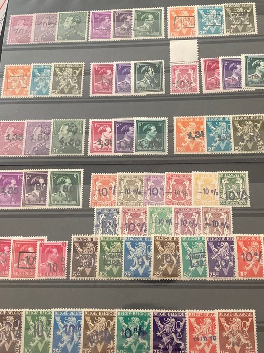 Belgium 1946 - Complete series of "-10%" overprints - 'Van Acker Issue' - all 61 stamps, including Gellingen - OBP/COB 724A/24Q + 724R/24T + 724X/24W + 724a/24vv