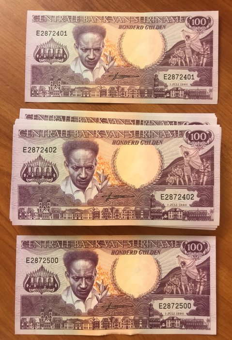 Suriname. - 100 x 100 Gulden 1986 - Pick 133a - original bundle